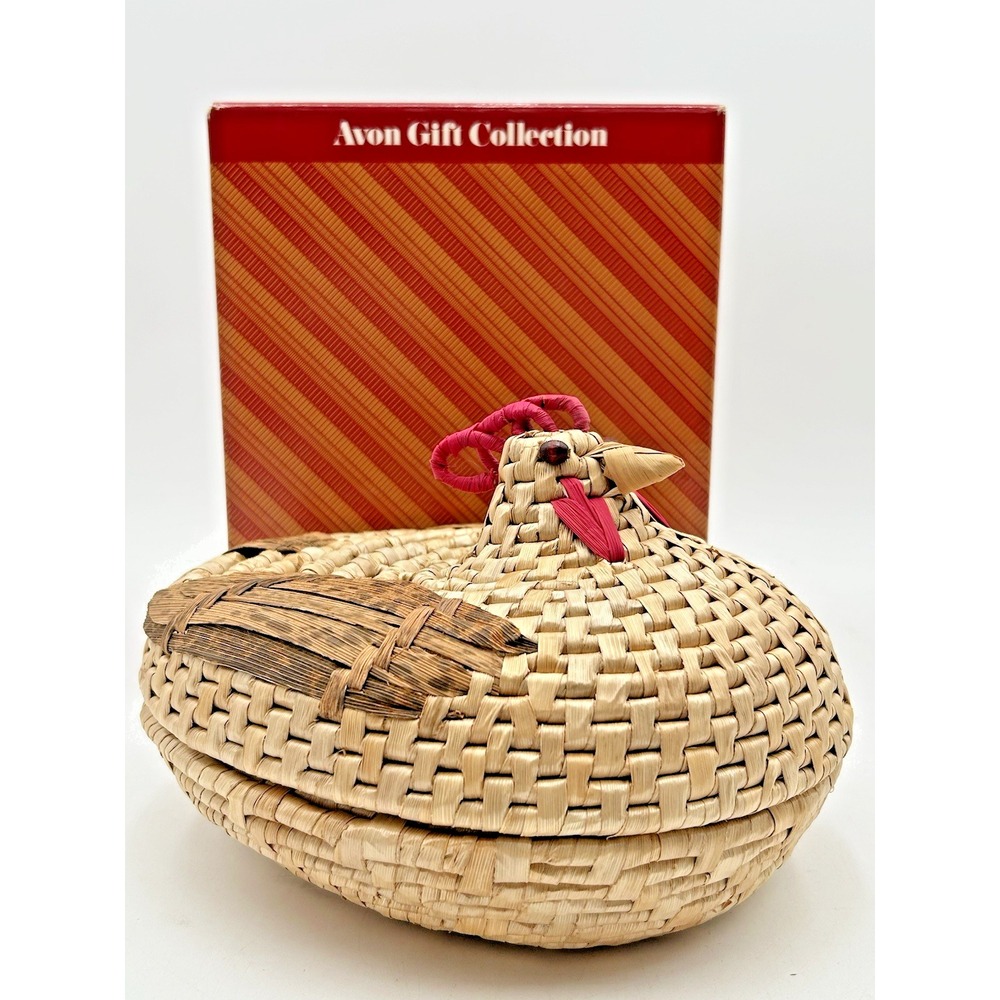 Vintage Mother Hen Wicker Basket Farmhouse Chicken Avon Gift Collection NIB